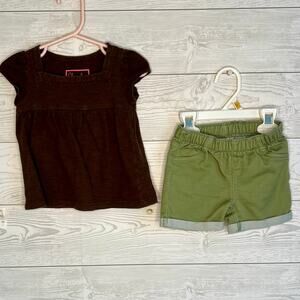 Girls’ Cherokee brown top/Cat & Jack olive green shorts Size 2T